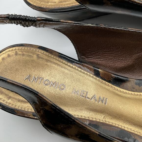 Antonio Melani Shoes Womens 8M Leopard Slingback Peep Toe Low Wedge Heel Slip On - Picture 10 of 13